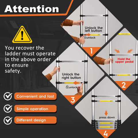 Soctone ladder with locking pins ensuring safe retraction and secure position