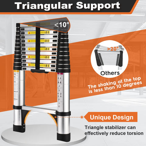 Soctone ladder with triangle stabilizers improving stability during use