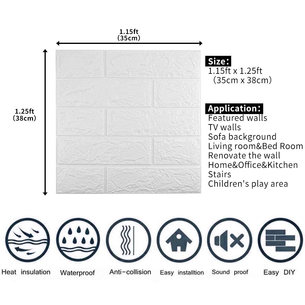 Sodeno 3D white brick panel for bathroom with water-resistant foam