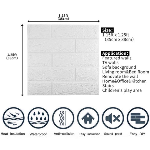 Sodeno 3D white brick panel for bathroom with water-resistant foam