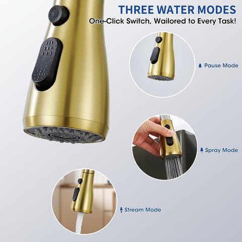 SOEBIZ gold high-arc spout with 360-degree swivel ideal for double sinks