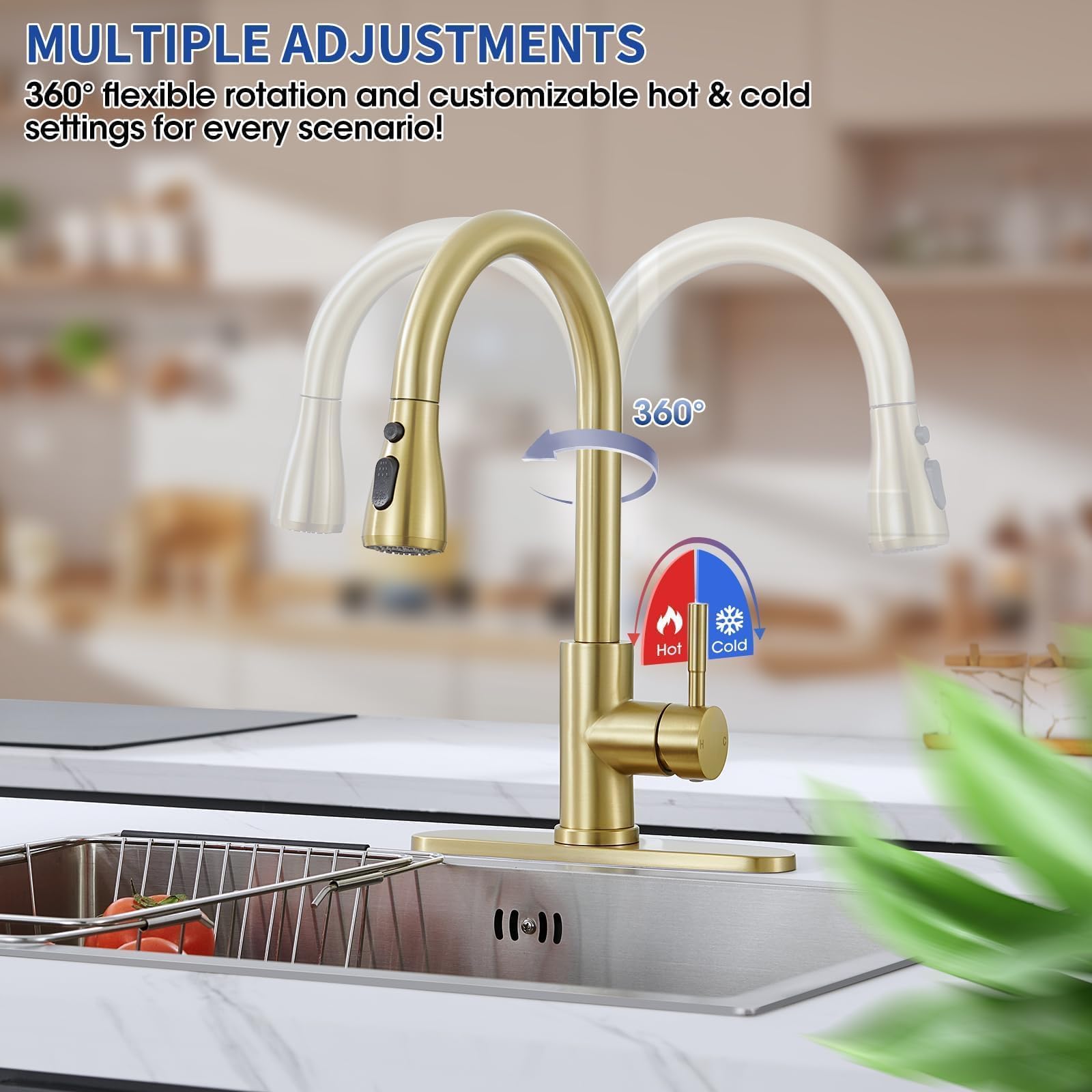 SOEBIZ gold single-handle gooseneck design enables smooth one-handed control