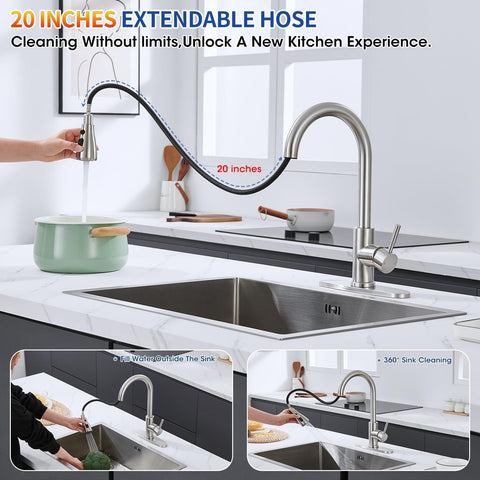 SOEBIZ high-arc single-handle faucet provides effortless one-handed operation.