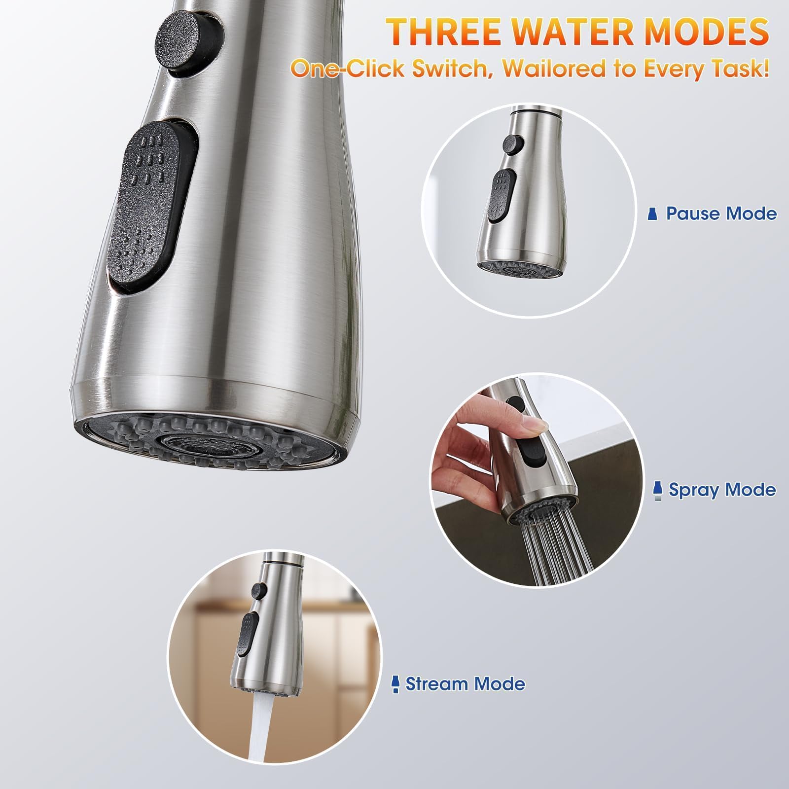 SOEBIZ faucet with 360° swivel spout for easy access to both sinks.