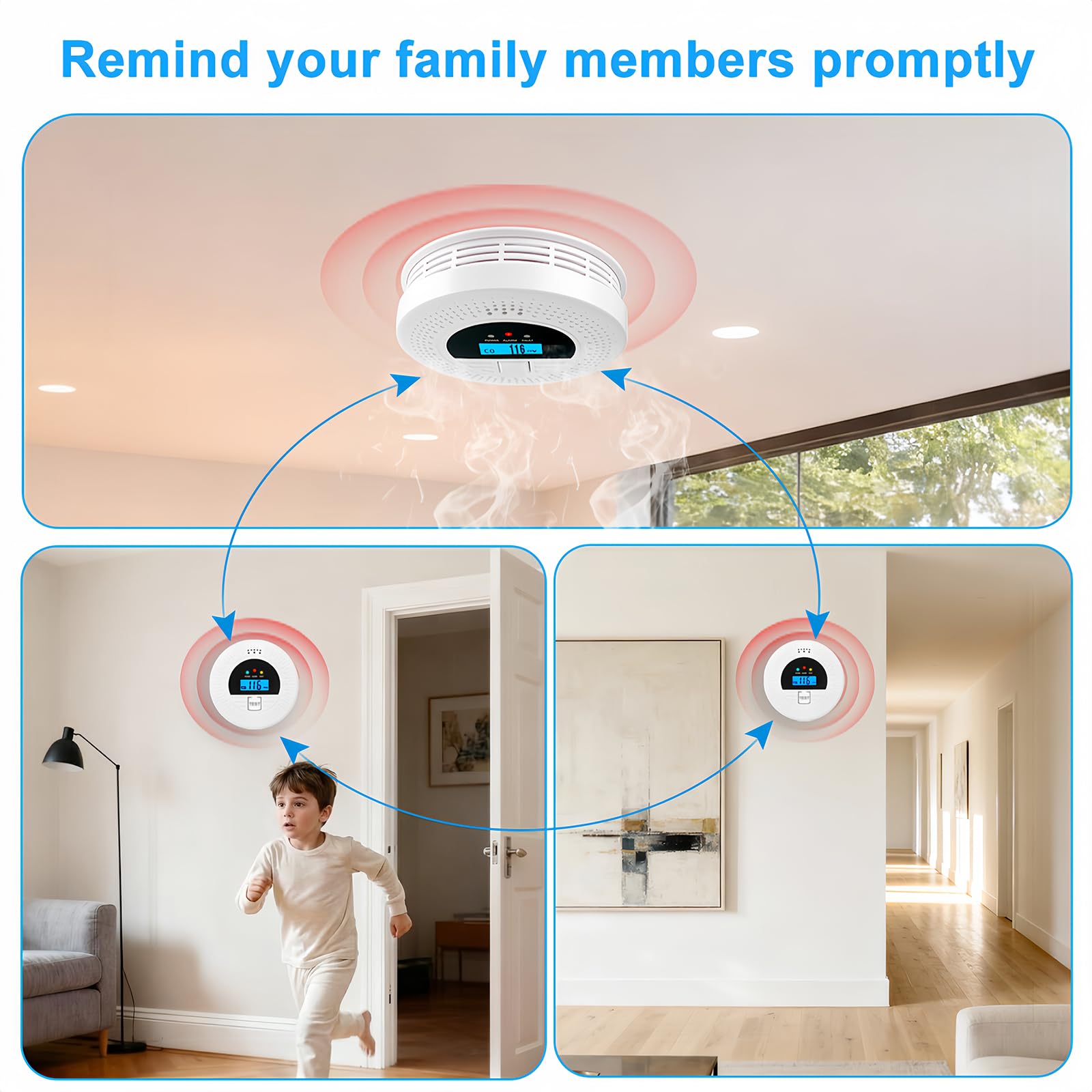 Soewolit 6-Pack interconnected smoke detector interconnection setup demonstrates whole-house alarm syncing in seconds
