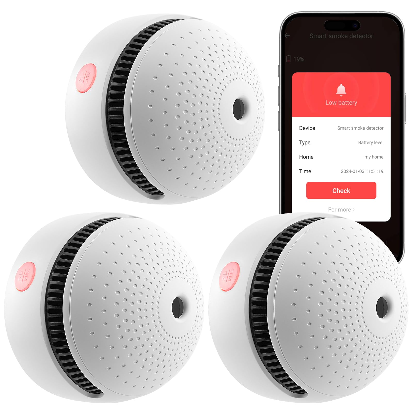 Soewolit Smart Smoke Detector front view shows compact design for discreet safety