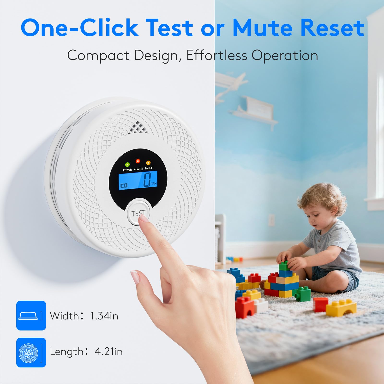 Test and mute button on Soewolit detector enables quick verification and silencing during checks.