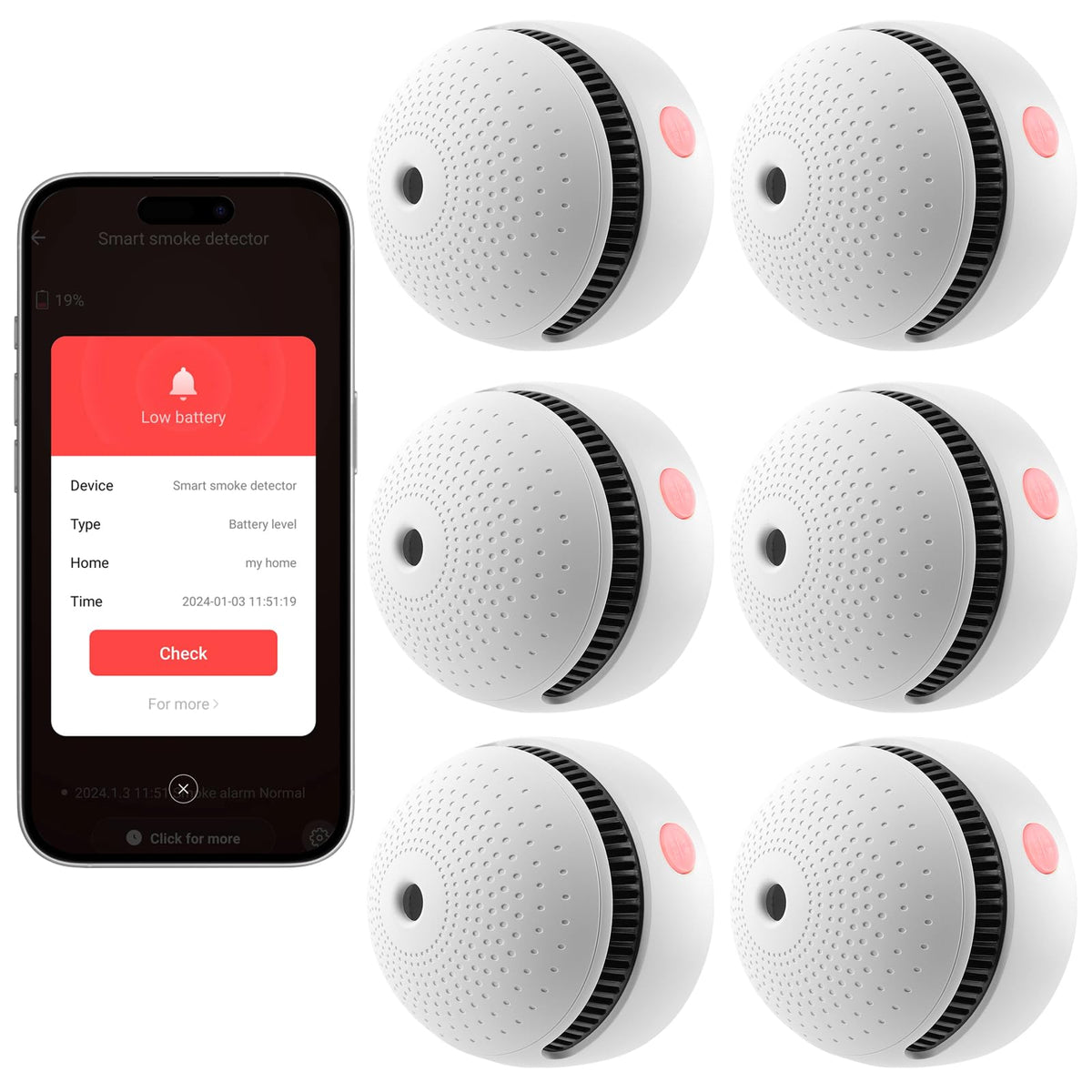 Soewolit 6-pack smoke detectors for wall or ceiling mounting and coverage