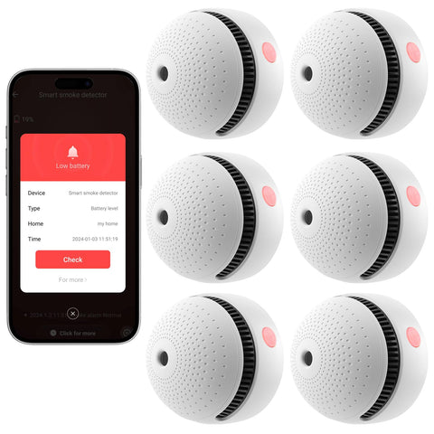 Soewolit 6-pack smoke detectors for wall or ceiling mounting and coverage