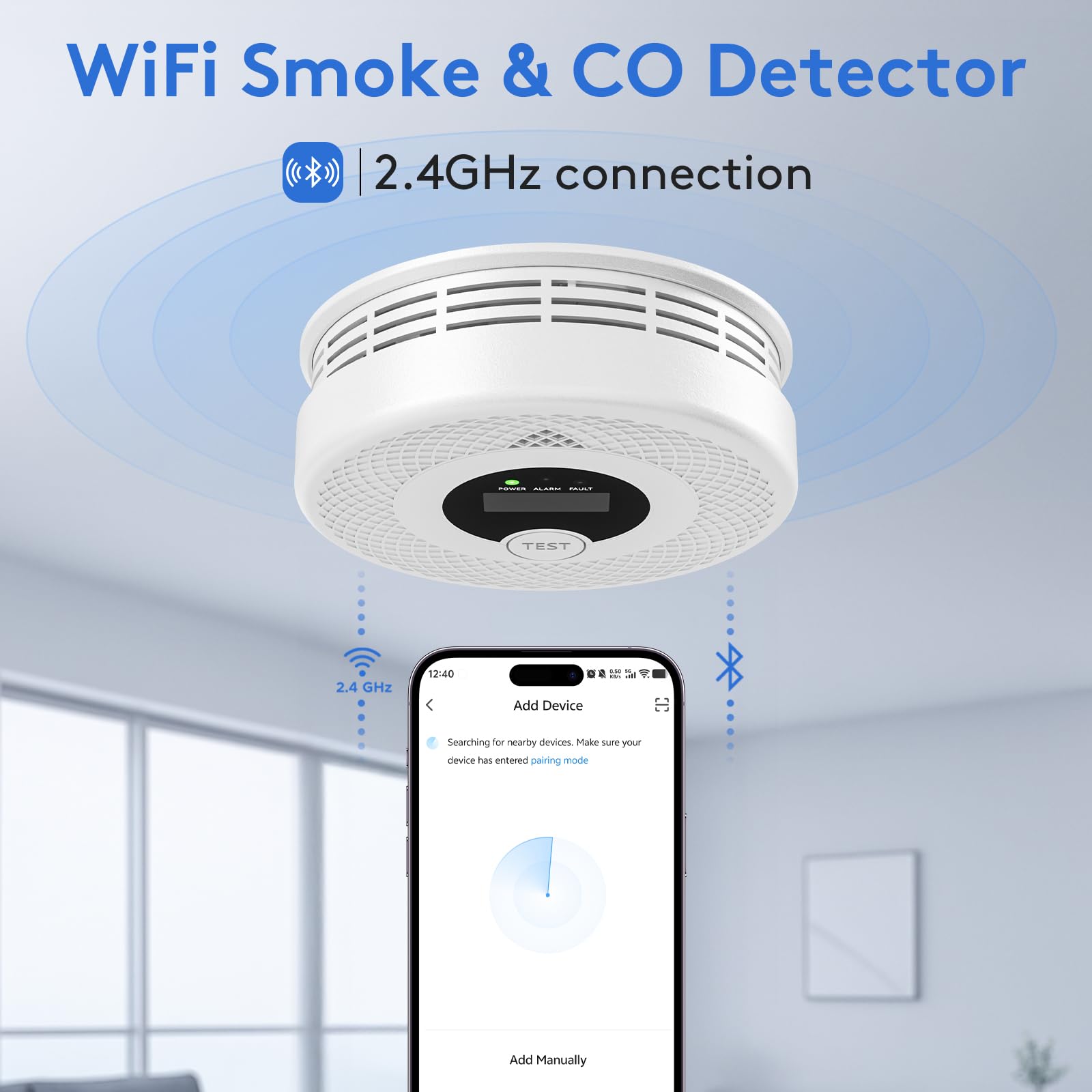 Soewolit WiFi smoke detector side panel with indicator lights