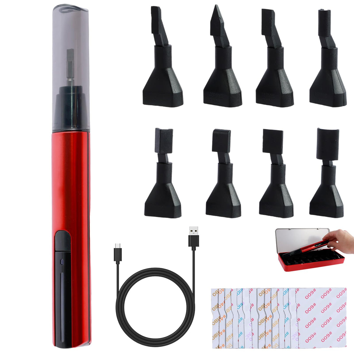 SOEWWEKLAX reciprocating sander with USB charging for fast, portable detailing.
