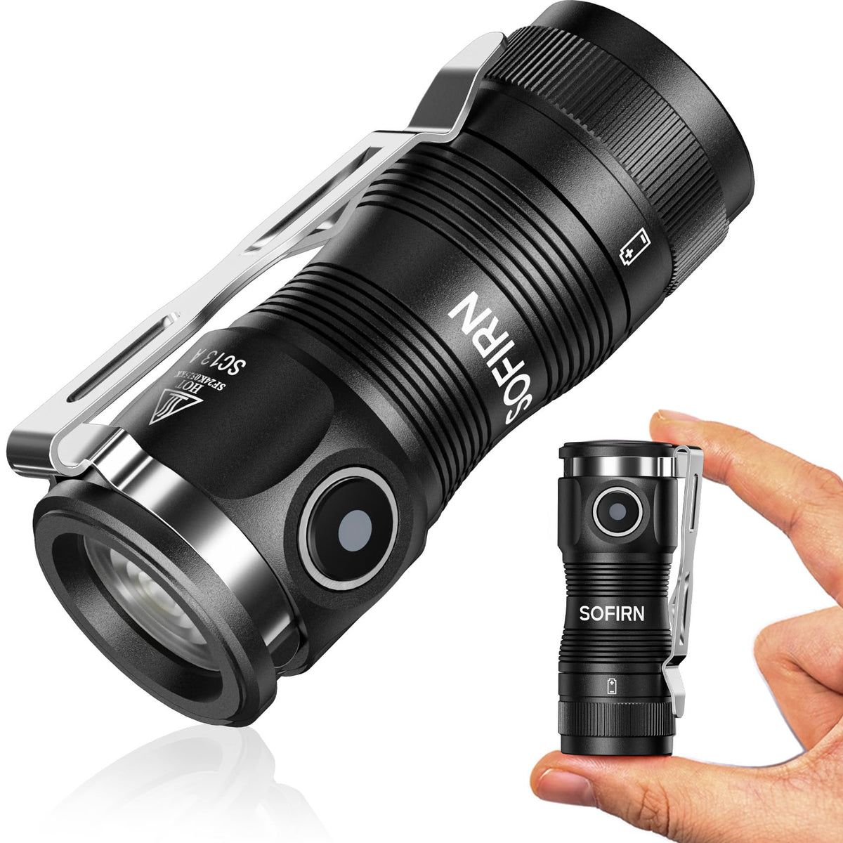 Sofirn SC13A handheld compact flashlight for everyday carry.