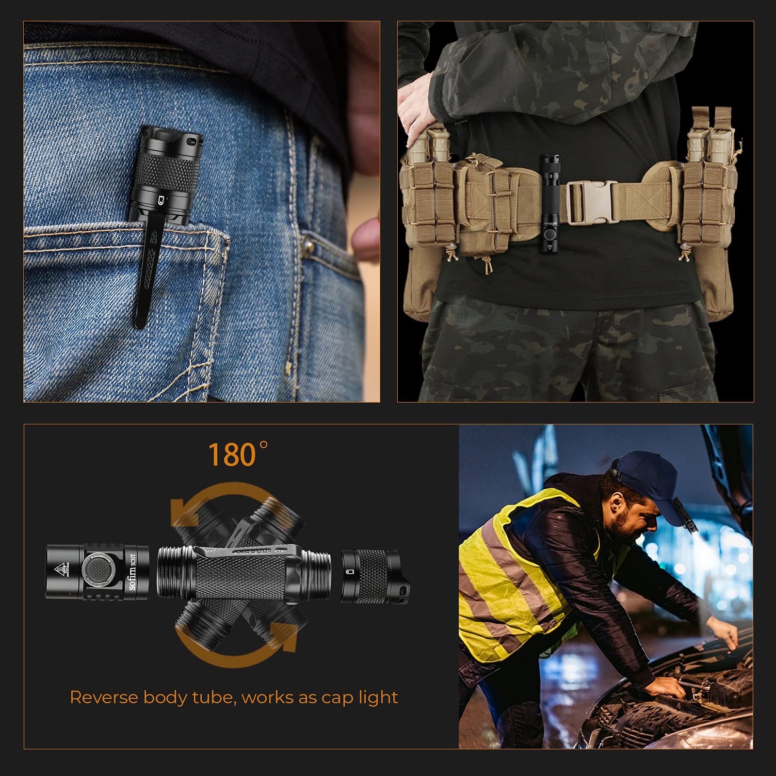 sofirn SC31T included clip and lanyard keep the light secure during activity