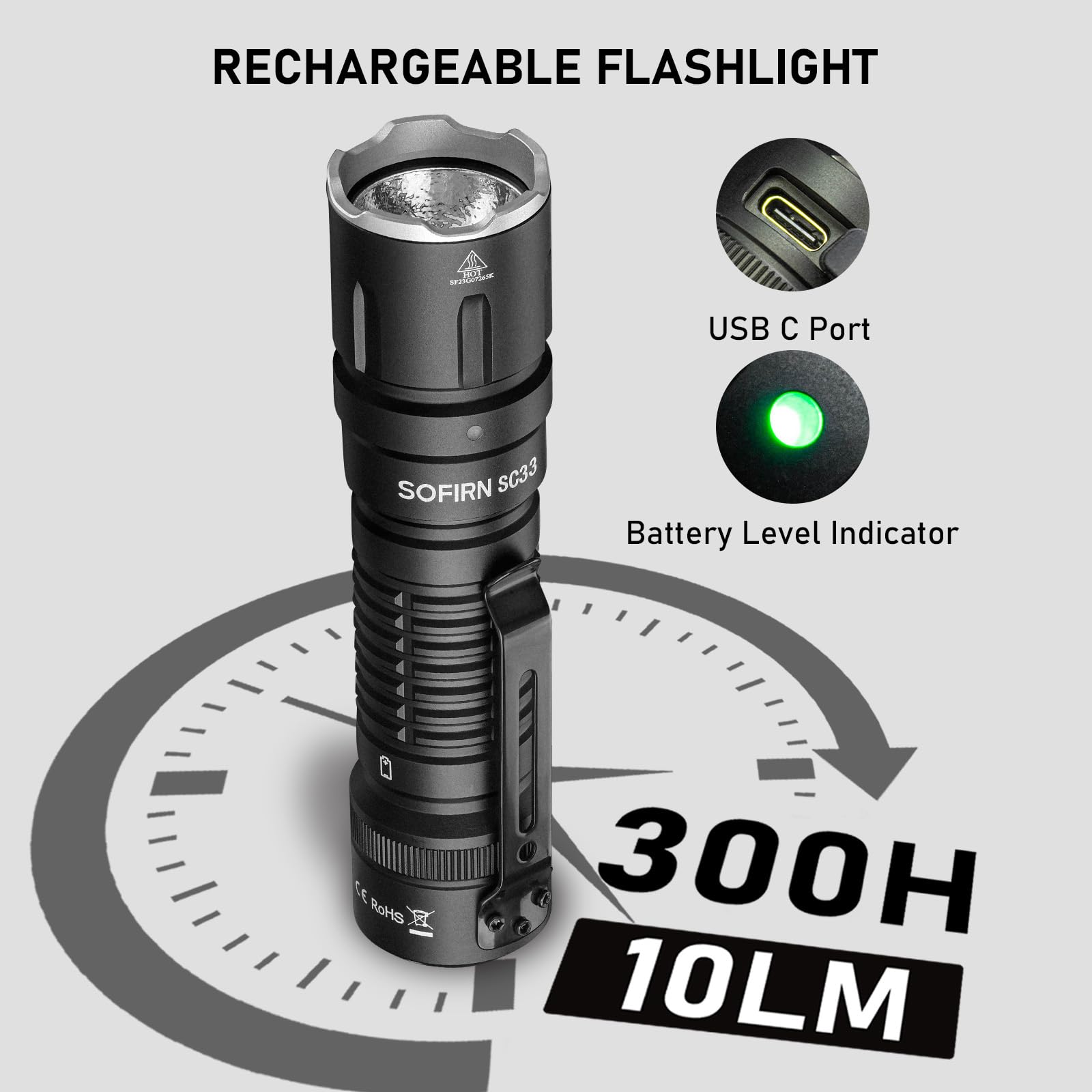 Sofirn SC33 multiple modes with six brightness levels and three strobes for versatile use.