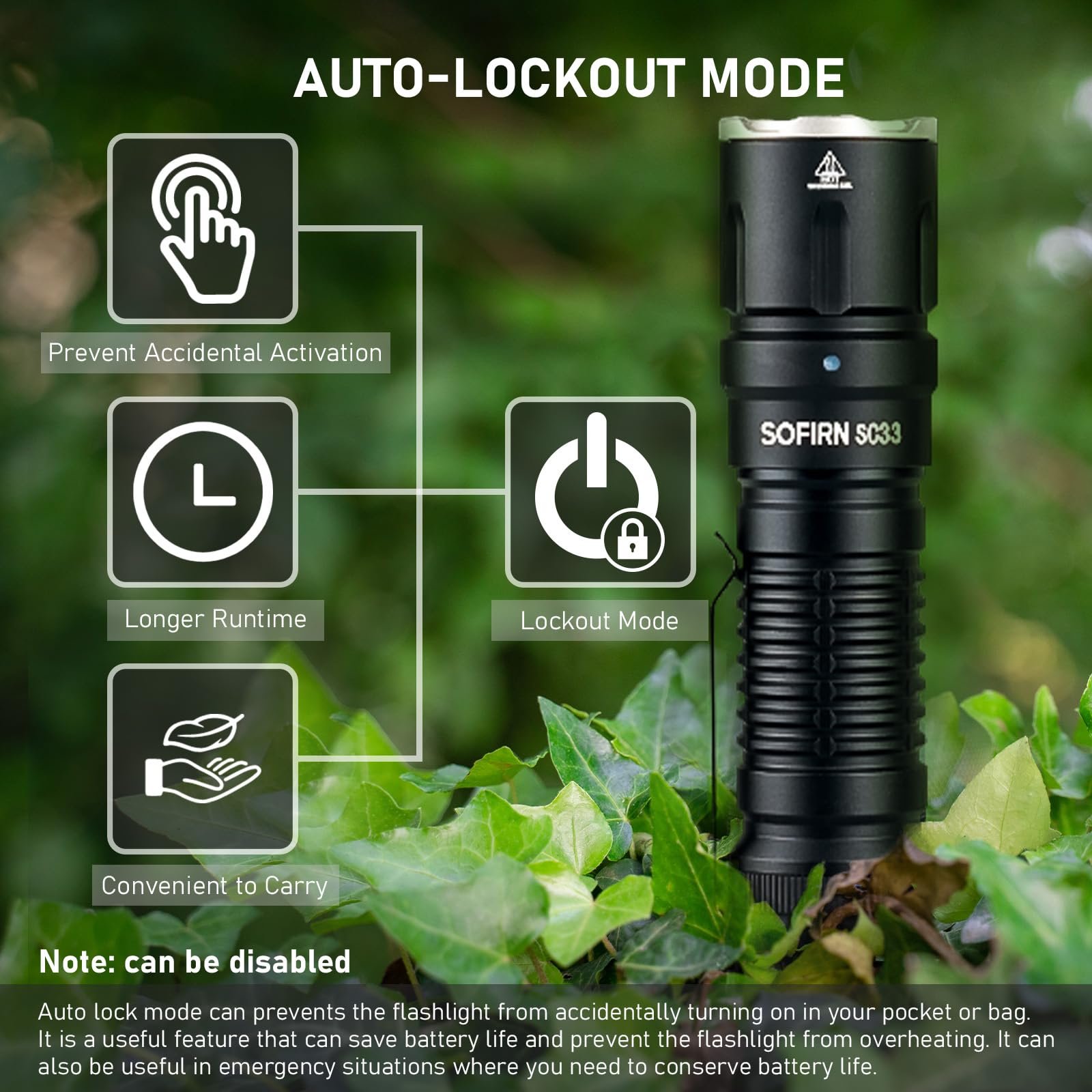 Sofirn SC33 tail switch enables quick operation during activities.