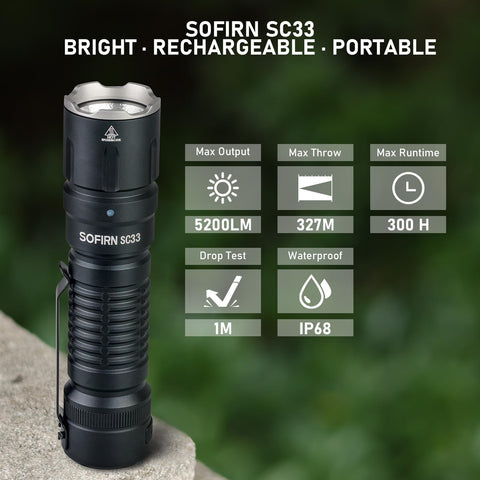 Sofirn SC33 waterproof aluminum body endures rugged outdoor activity.