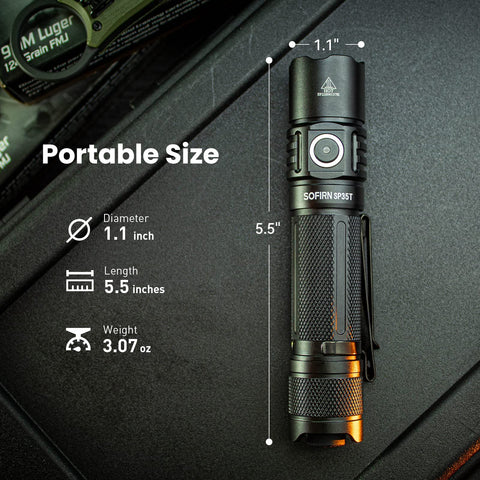 Sofirn SP35T beam distance emphasizes up to 918 feet for distant cues.