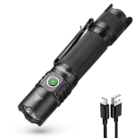 Sofirn SP35T front view shows compact, powerful lighting for outdoor use.