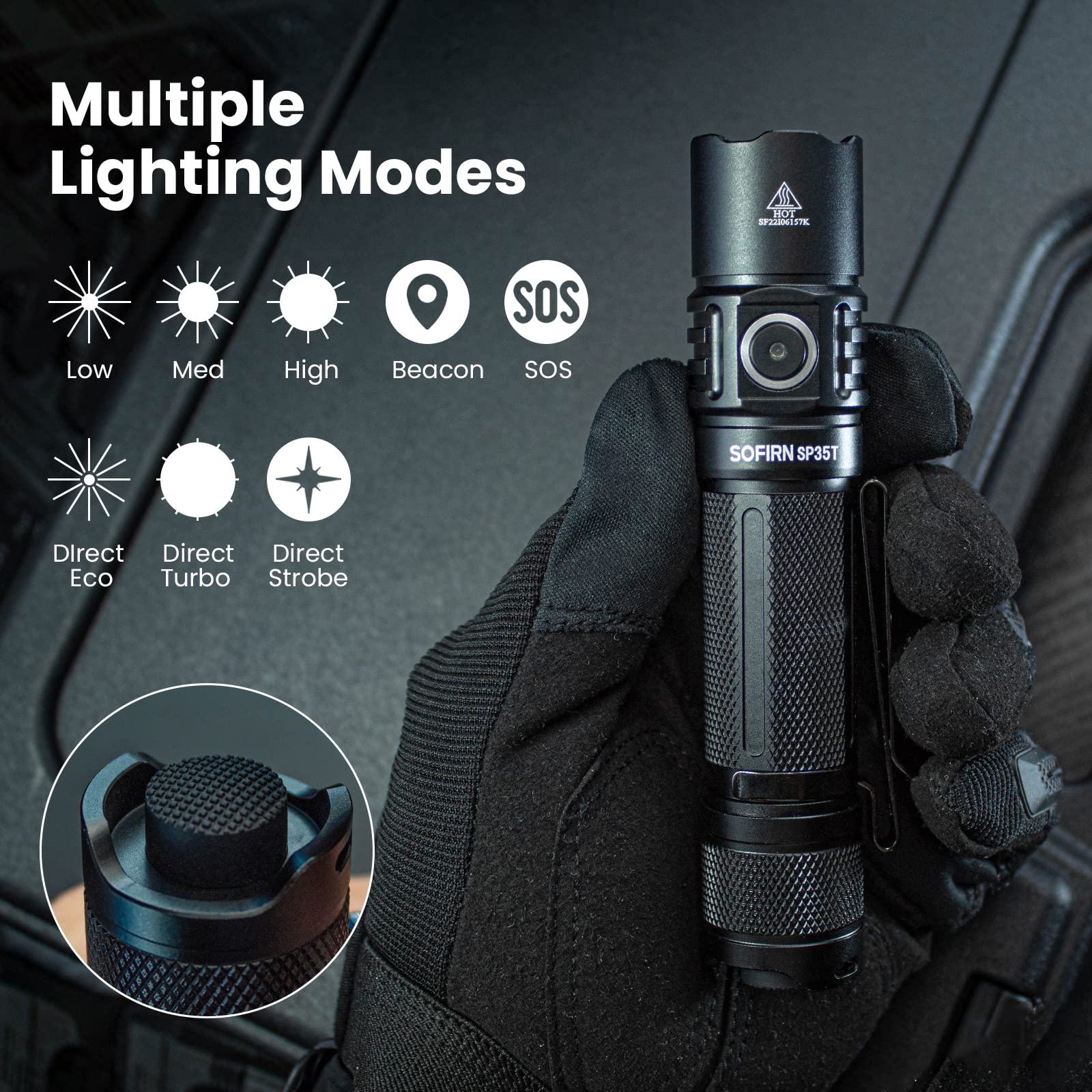 Sofirn SP35T USB-C charging port enables easy on-the-go recharging.