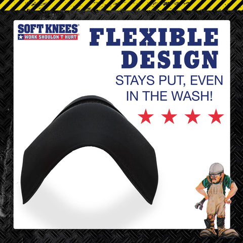 Soft Knees knee pad in work pants demonstrates discreet protection under clothing.