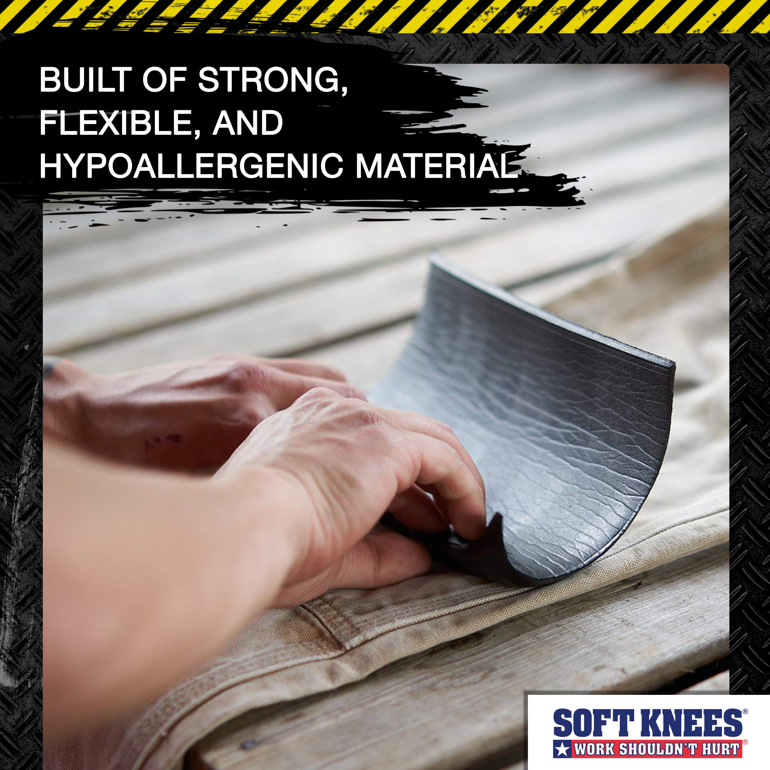 Soft Knees knee pad worn on a construction site shows practical knee protection.