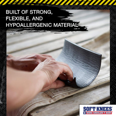 Soft Knees knee pad worn on a construction site shows practical knee protection.