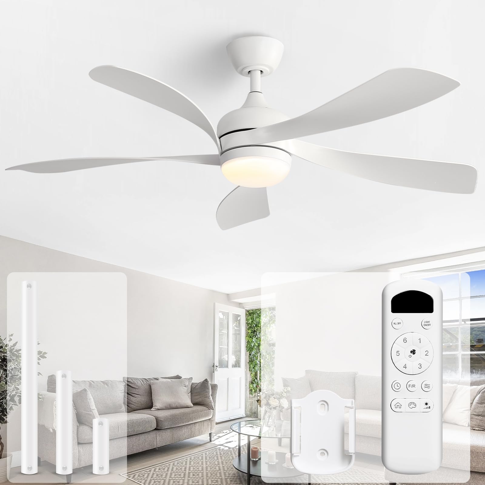 Sofucor 52-inch ceiling fan with remote and integrated light for quiet cooling