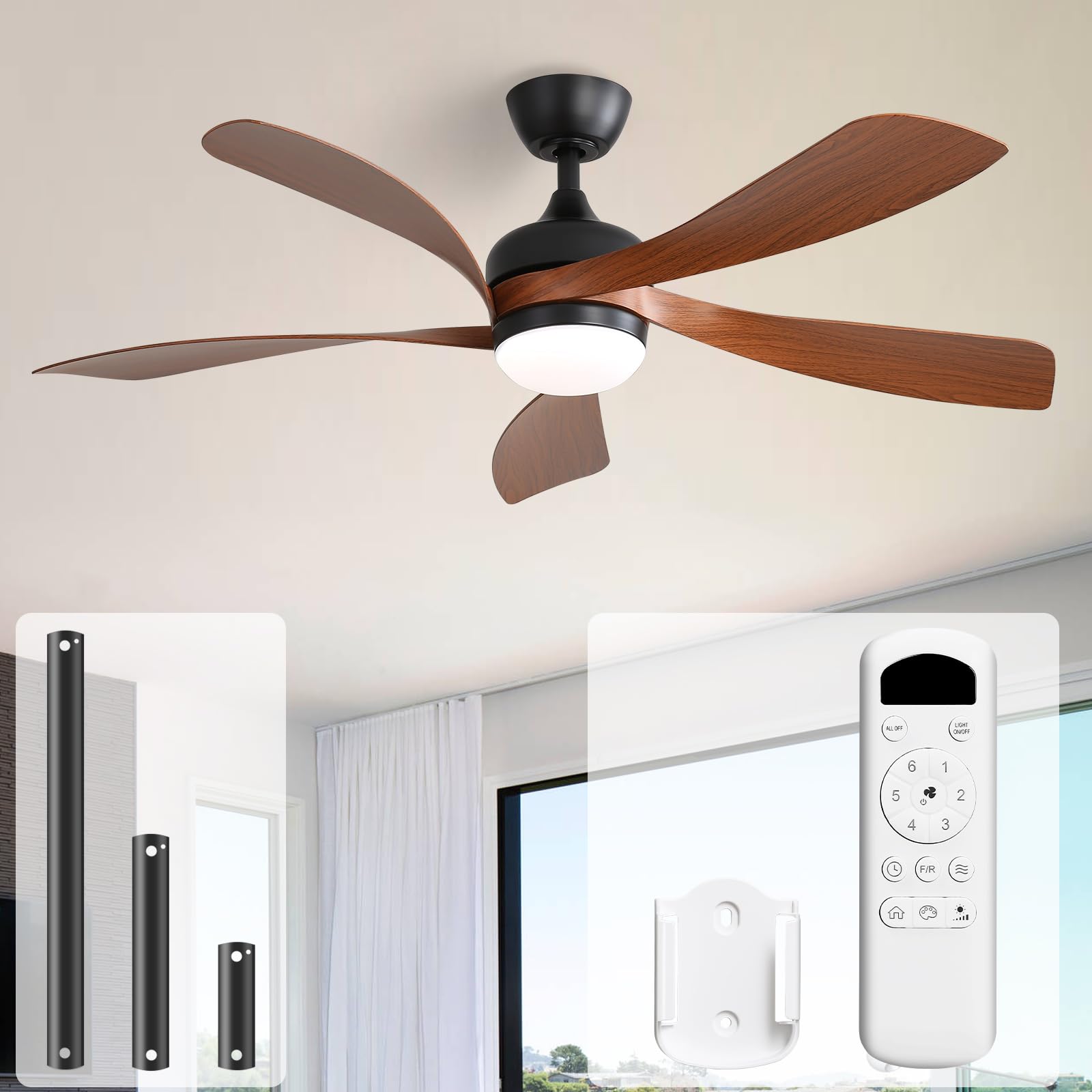 Sofucor 52-inch ceiling fan with light front view for living room ambiance