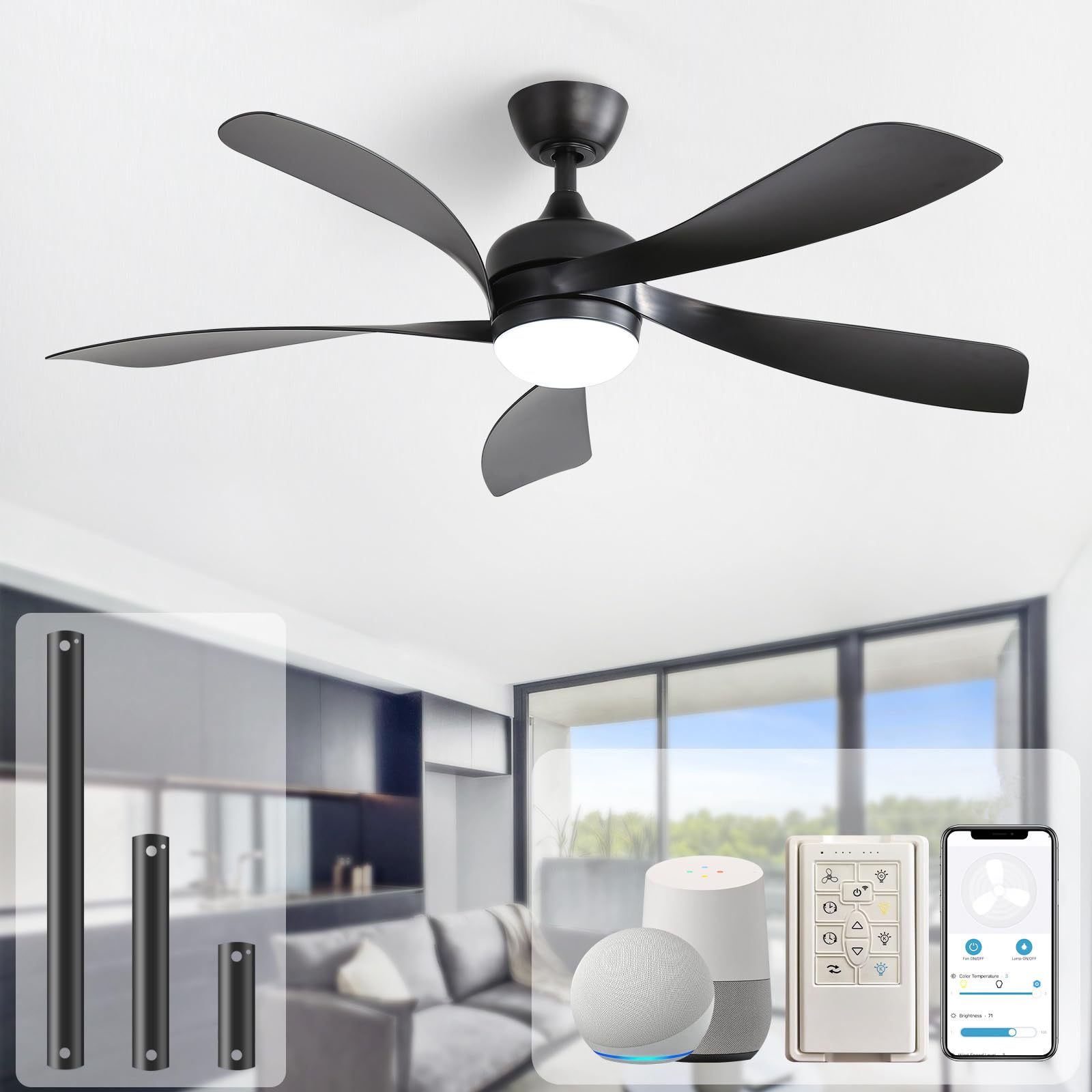 Sofucor 52-inch fan with light assembly for stylish indoor installation