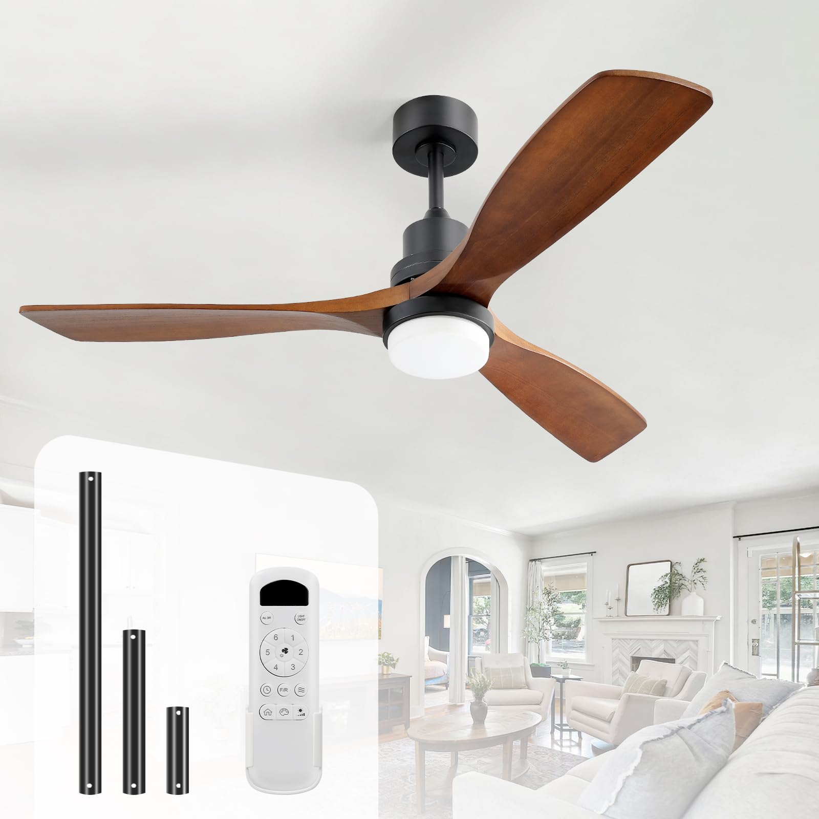 Sofucor 52-inch solid wood ceiling fan with light for ambient room brightness