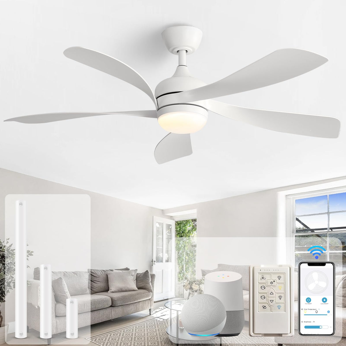 Sofucor 52-inch smart ceiling fan with light assembly for easy setup and modern style