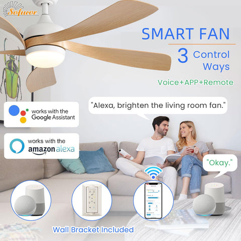 Sofucor ceiling fan with color-changing lights for cozy bedroom ambience