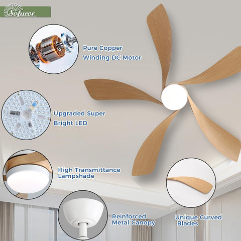 Sofucor 52-inch ceiling fan with remote control for easy adjustments.