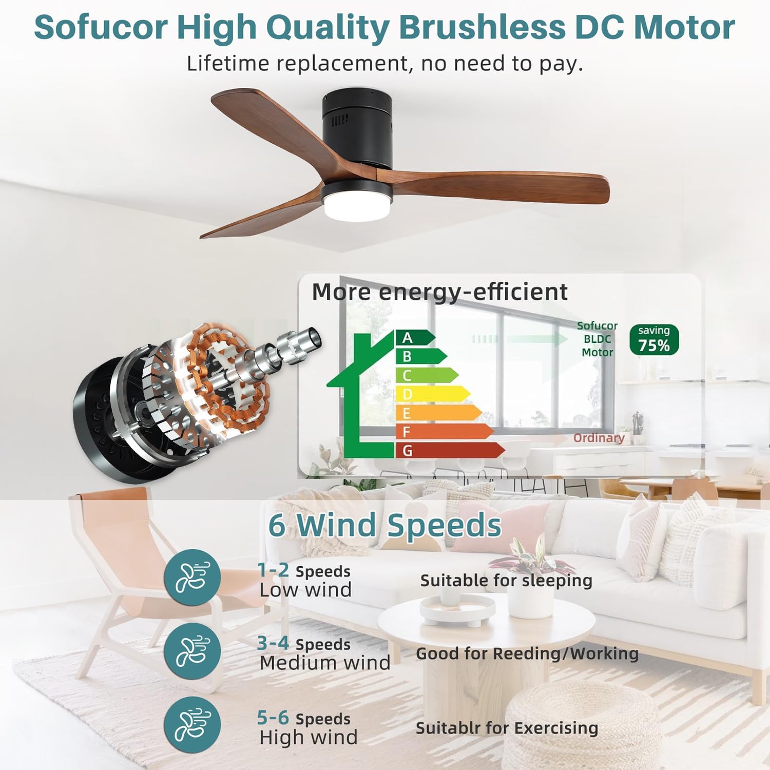 Forward and reverse airflow for year-round comfort and even temperature distribution.