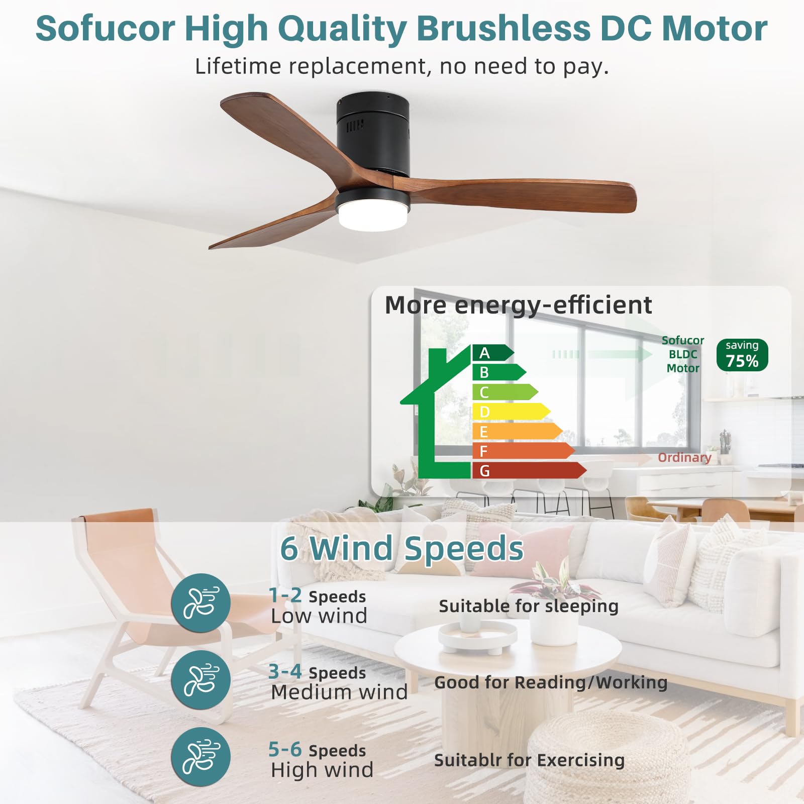 Sofucor low-profile flush mount fits tight ceilings with style.