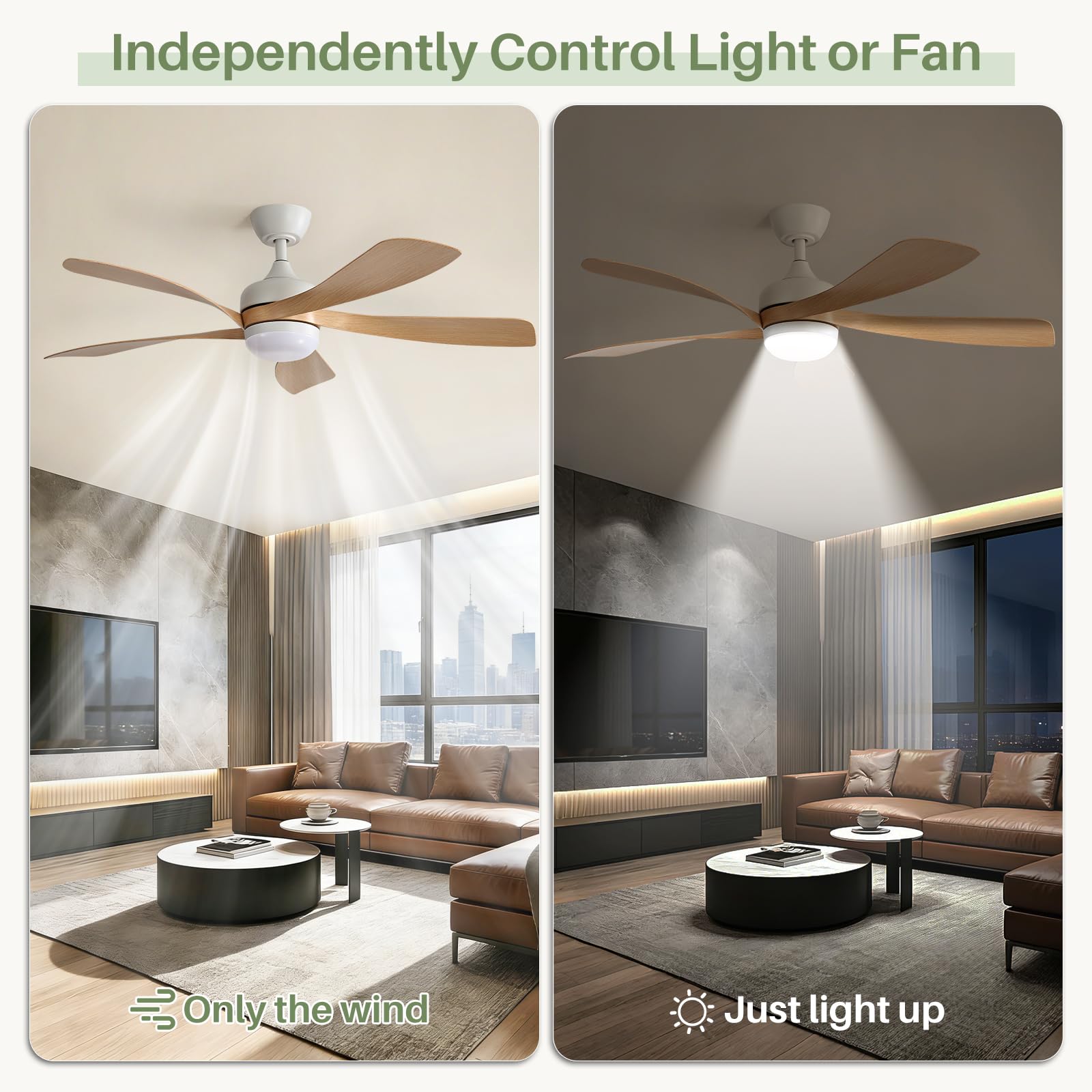Sofucor modern ceiling fan with soft-light creates ambient rooms.