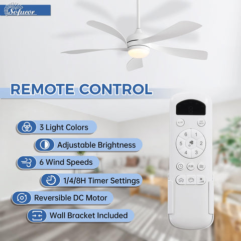 Sofucor outdoor patio ceiling fan flush-mounted with five blades for covered spaces