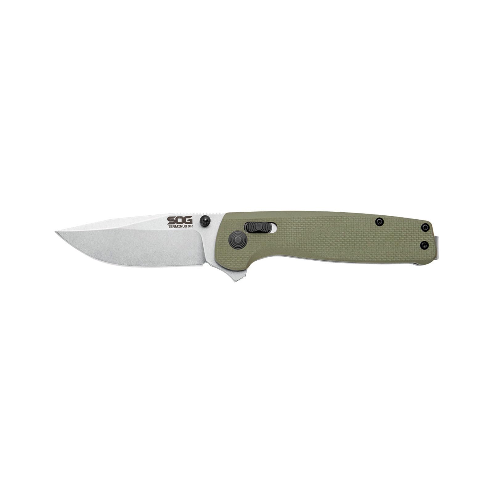 SOG Terminus XR G10 knife ambidextrous design enables easy access for both hands.