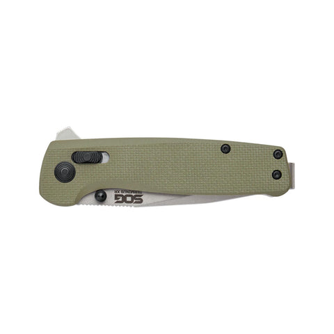 SOG Terminus XR G10 stone-washed hardware resists wear and looks rugged.