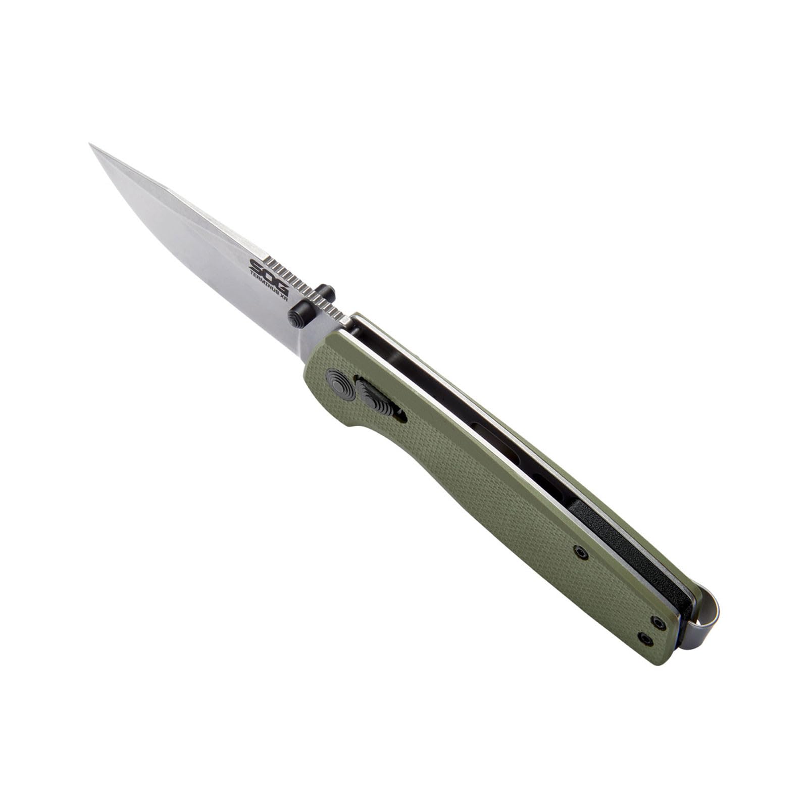 SOG Terminus XR G10 swappable clip supports left or right wear.