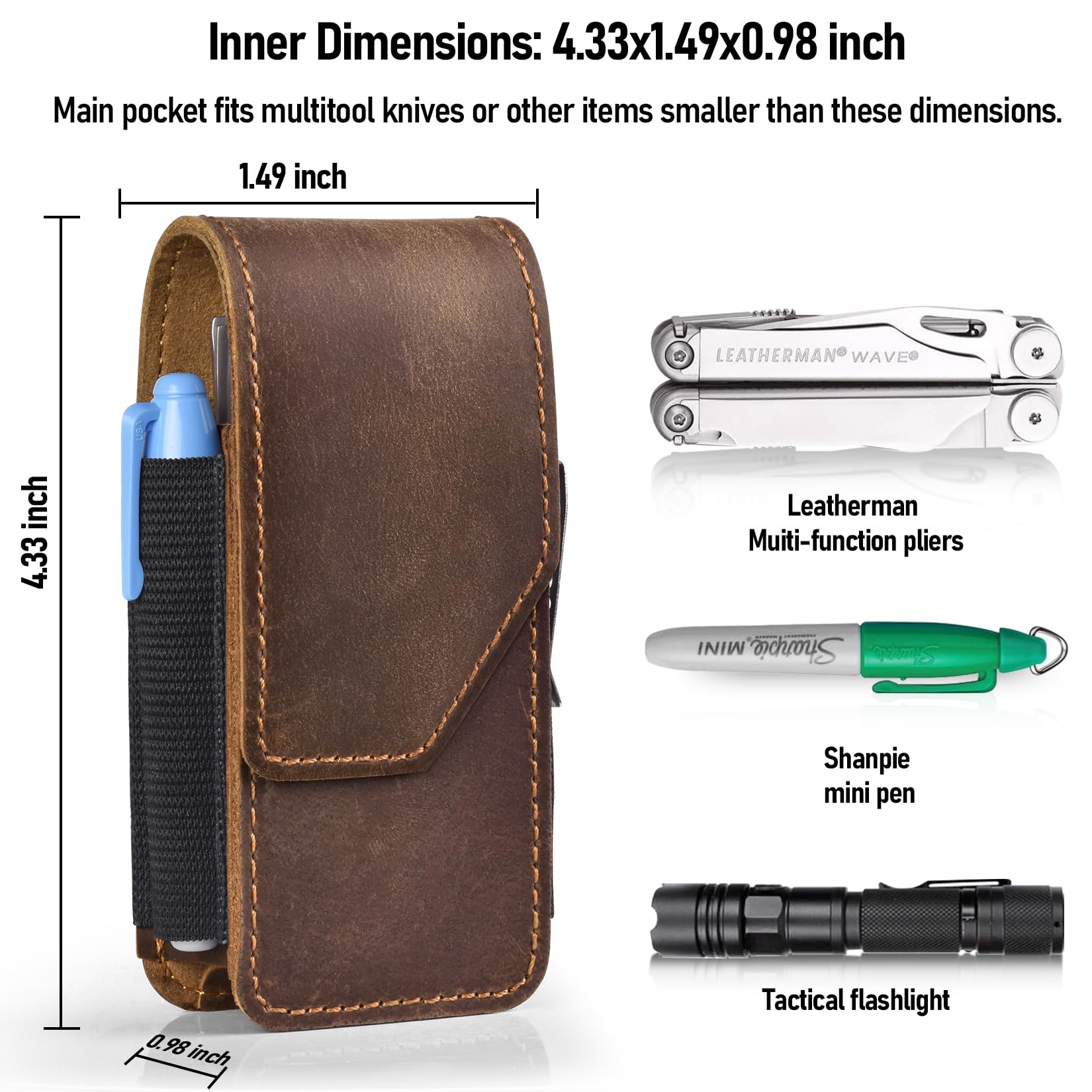 SOGCASE leather sheath close-up showing magnetic closure for quiet, secure retention