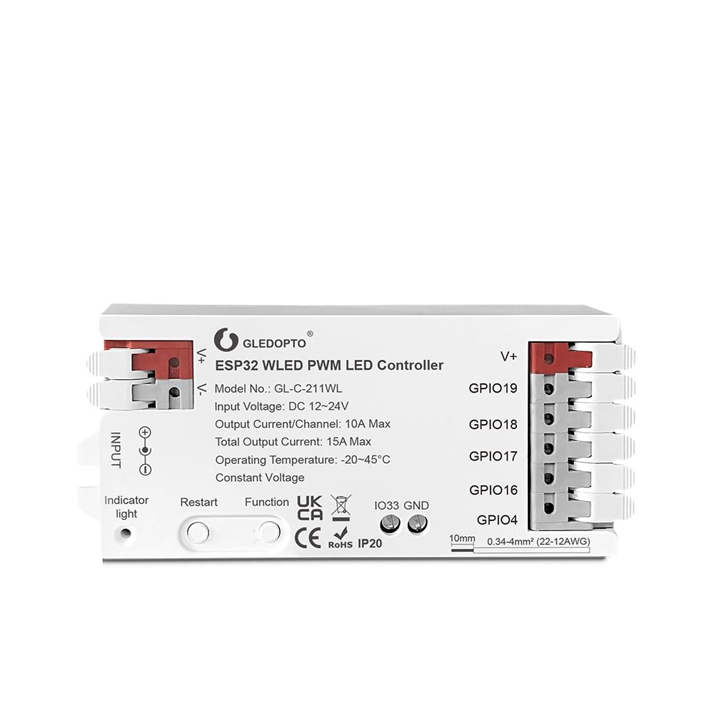Sogledwow ESP32 PWM WLED controller front view, enabling wireless lighting control.