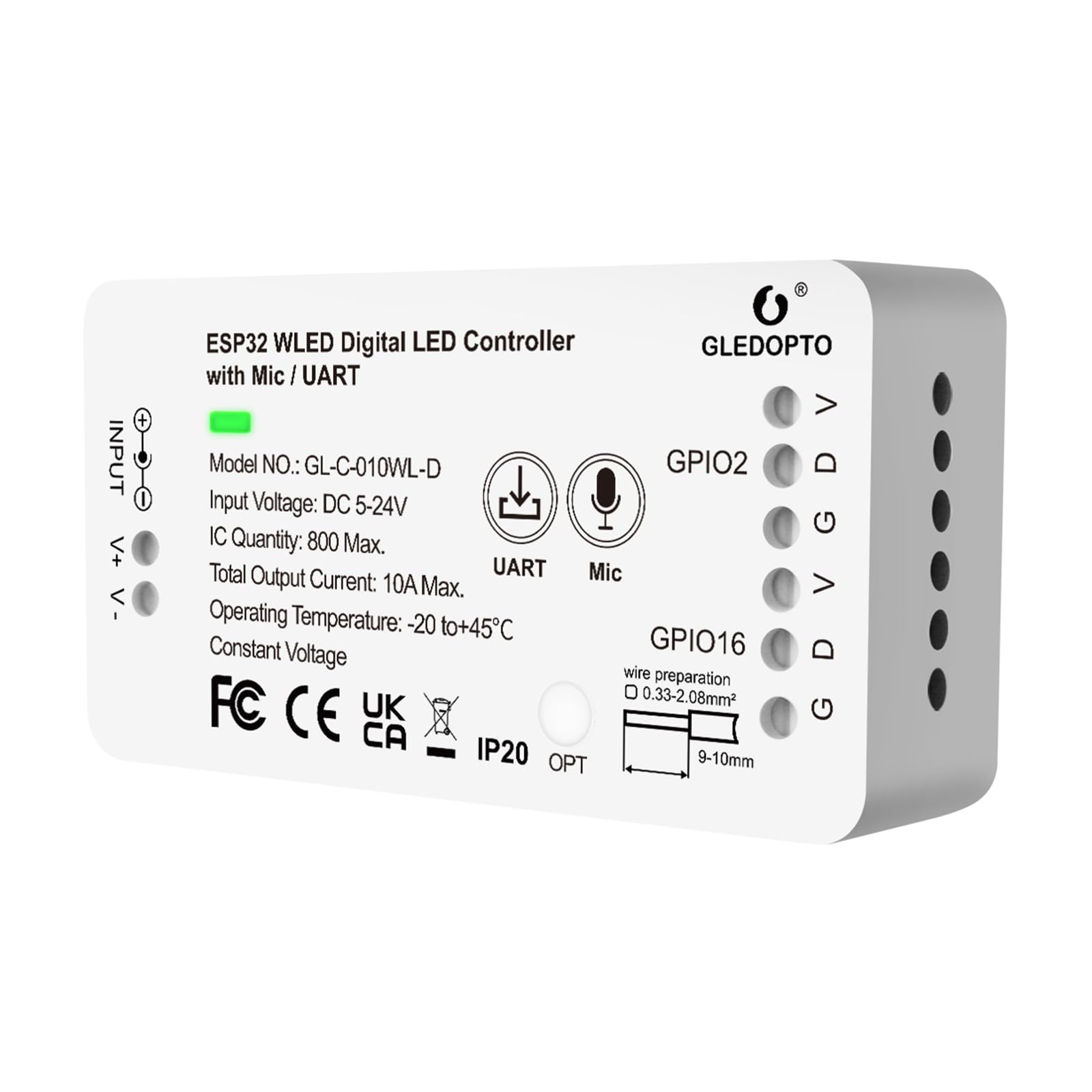 Sogledwow GLEDOPTO ESP32 WLED controller with mic enables music reactive lighting