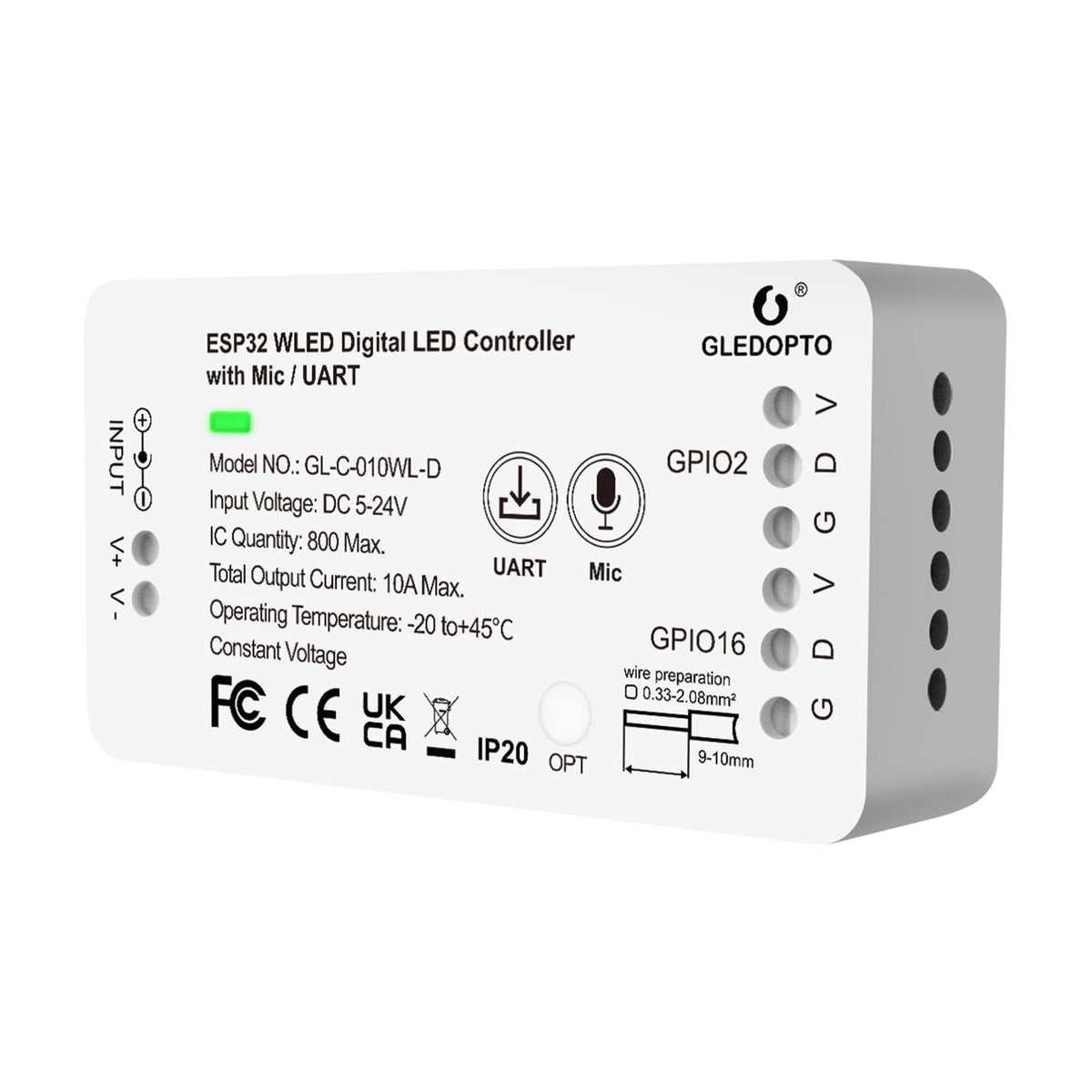 Sogledwow GLEDOPTO ESP32 WLED controller with mic enables music reactive lighting