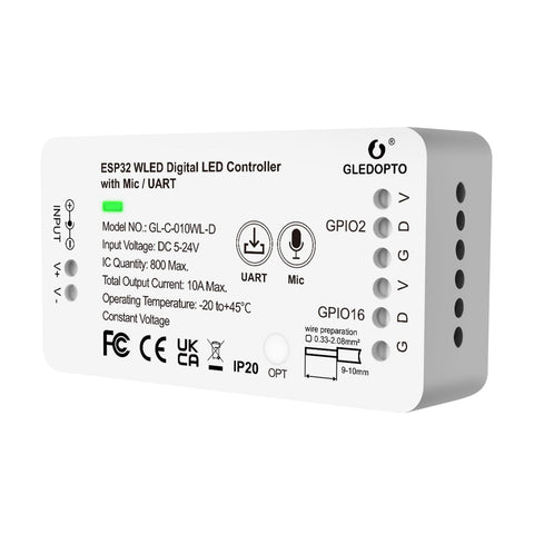 Sogledwow GLEDOPTO ESP32 WLED controller with mic enables music reactive lighting