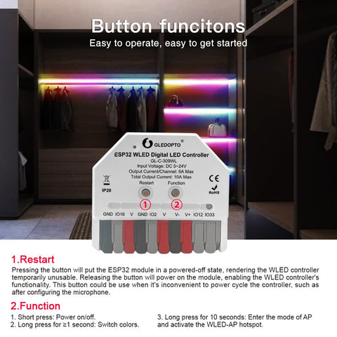 Easy installation with simple wiring for the GLEDOPTO controller and strips.