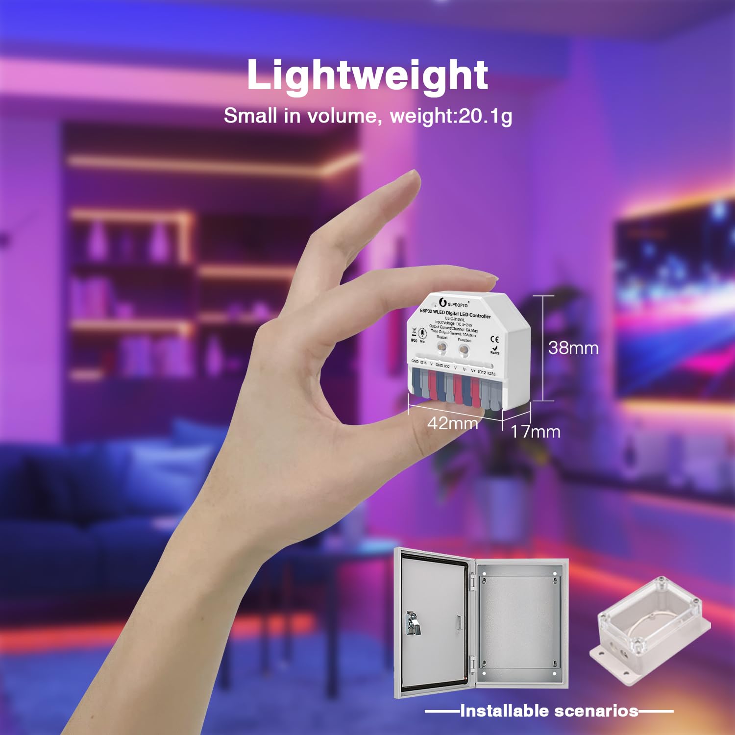 Sogledwow GLEDOPTO ESP32 mini WLED controller compatible with WS2811 and WS2812 strips.