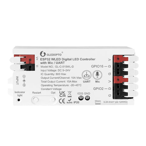 Sogledwow GLEDOPTO ESP32 WLED controller front view for easy installation and integration.