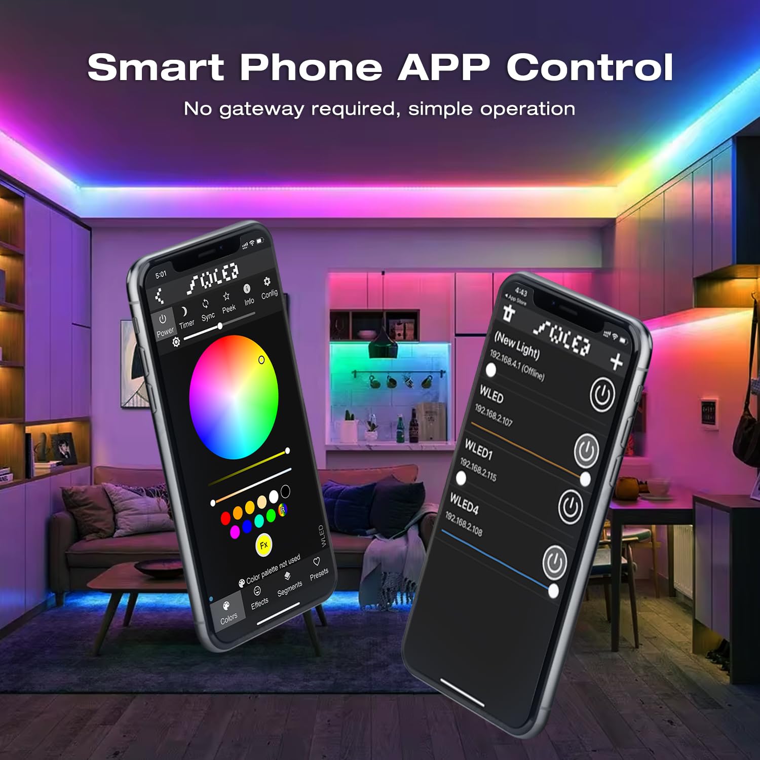 Sogledwow wifi control interface demonstrates remote LED management via app