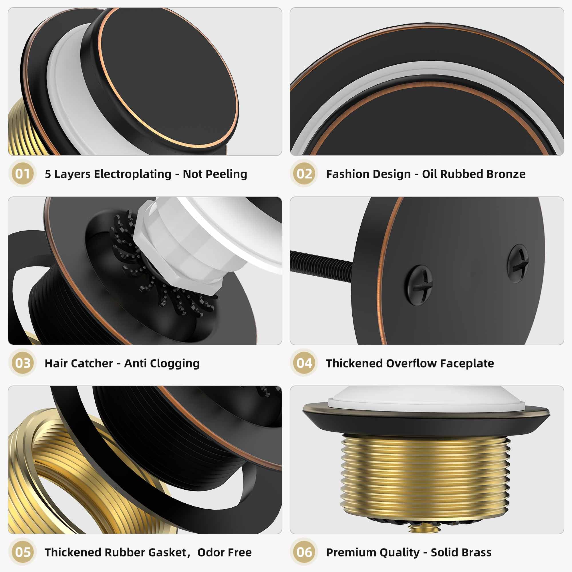 Sogmeter tub drain with hair catcher helps prevent hair clogs during baths.